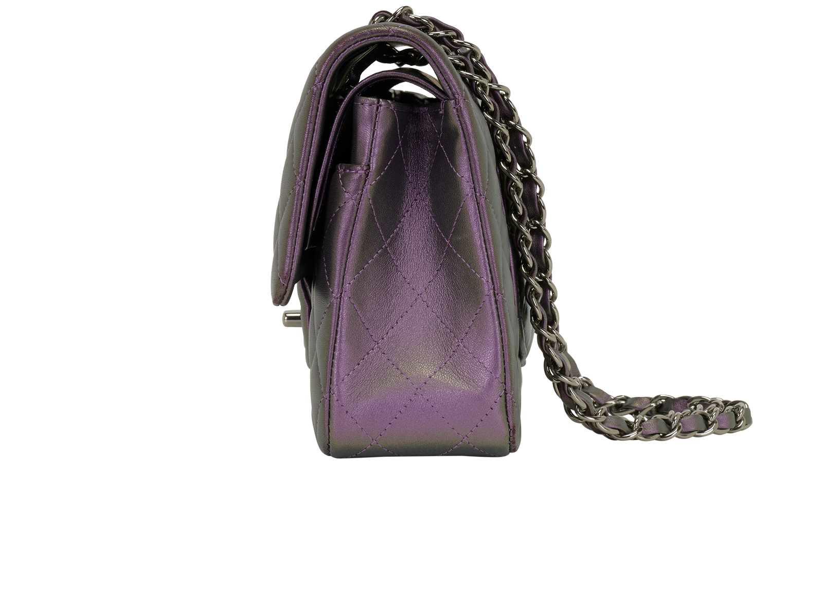 Medium Iridescent Classic Double Flap, &pound;4,900, Handbags, Purple, Lambskin Leather, Bottom view